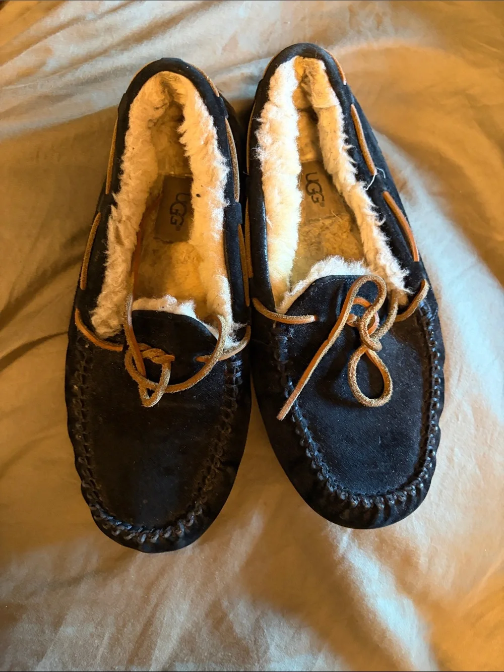 UGG Men's Black Suede Moccasin Slippers with Cream Shearling